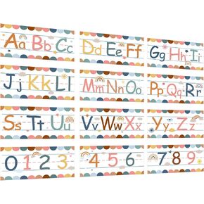 12 Pcs Alphabet Bulletin Board Set Rainbow ABC Number 0-9 Line Wall Decorations with 3 Sheets Adhesive Dots Classroom Alphabet Line for Preschool Kindergarten Classroom Decor
