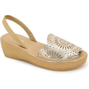 Kenneth Cole REACTION Women's Fine Glass Wedge Sandal, Soft Gold, 12