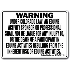 COLORADO Equine Sign activity liability warning statute horse farm barn stable