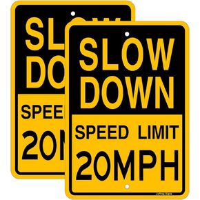Joffreg Slow Down Speed Limit 20 MPH Sign,17 x12 Inches,Reflective Aluminum (2 Pack)