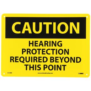 NMC C516RB CAUTION - HEARING PROTECTION REQUIRED BEYOND THIS POINT Sign - 14 in. x 10 in., Black Text on Yellow, Aluminum Caution Sign