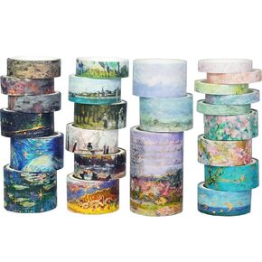 YUBX Landscape Washi Tape Set in Oil Painting Style 24 Rolls Scenery Drawing Masking Graphic Decorative Tapes for Arts, DIY Crafts, Journals, Planners, Scrapbook, Wrapping