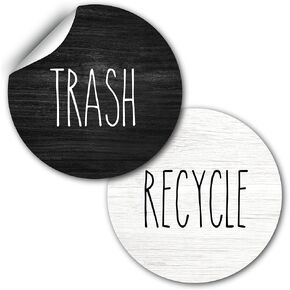 Recycle and Trash Stickers for Kitchen Trash Cans and Recycling Bins, Indoor Trash and Recycle Sticker Combo for Garbage Can Logo Symbol, 2 Rustic Decals, 4 x 4 Inch Farmhouse Decal for Outdoor