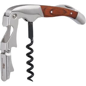 Premium Waiters Corkscrew - 3 in 1 Stainless Steel Wine Opener with Rosewood Pull Tap Handle Bottle Opener and Serrated Foil Cutter