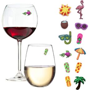 Beach Magnetic Wine Glass Charms - Cocktail Markers for Making Your Drink Unique – Set of 12 Summer Glass Identifiers with Magnets
