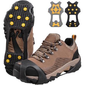 Ice Traction Cleats Crampons for Walking on Snow and Ice Anti Slip Footwear Ice Snow Grips Over Shoe Traction Cleats for Winter Hiking Mountaineering 11 Studs