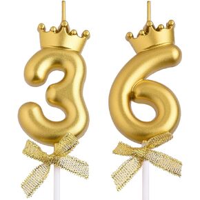 36th 63rd Birthday Candles, Gold 63 36 Year Old Number Birthday Candles, Happy Birthday Party Cake Topper Decoration Gifts for Women Men