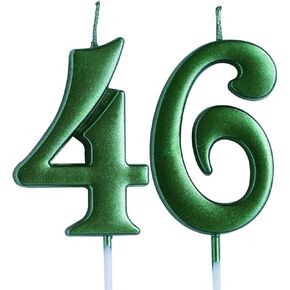 Green 46th Birthday Candle, Number 46 Years Old Candles Cake Topper, Woman Or Man Party Decorations, Supplies