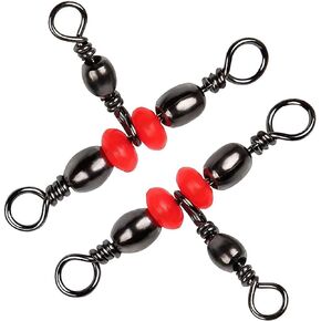 OROOTL 3 Way T-Turn Fishing Swivels, 60pcs Barrel Triple Swivel Cross Line 3 Way Swivels with Red Fishing Beads 20LB-100LB Three Way Swivel Fishing Tackle Connector for Freshwater Saltwater