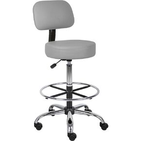 Boss Office Products Drafting Stool with Back Cushion, Grey, 25"D x 25"W x 47"H