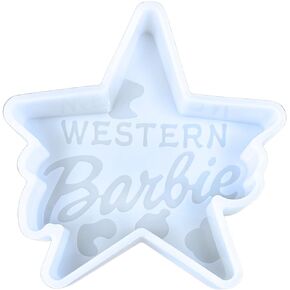 Western Barb Star Car Freshie Silicone Mold 4.75 x 4.5 x 0.8" Doll Blonde Girl Cow Print Star Oven Safe Silicone 450 F Scented Aroma Beads Pink