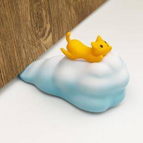 Cute Door Stopper, Cartoon Cat Cloud Door Stop, 1 Pack Decorative Door Wedge for Home and Office Floor, Flying Kitty, Blue(Patent Registering)