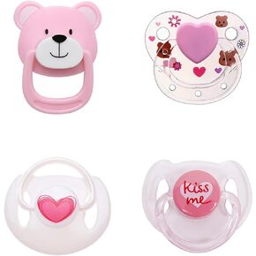 MAREBABY Pink Style Magnetic Pacifier Set 4 Pcs Reborn Baby Doll Feeding Toy Accessories -A