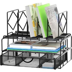 منظم مكتب مع درج، منظم ملفات مكتب المكتب مع 5 حاملات ملفات عمودية، منظم ملفات سطح المكتب والمكتب (أسود) in Kuwait