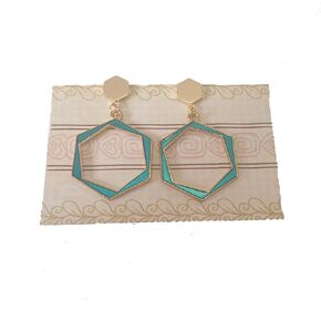 Hexagon Earrings in Green, Purple and Blue, Geometric colorful jewelry for women and girls, Hexagon Hoops (Blue)