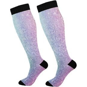 Christmas Compression Socks for Men and Women Golden Glitter In Shiny Red Knee High Socks