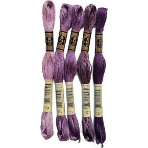 DMC 6-Strand Embroidery Cotton Bundle - Violet Color Family -5 Skeins of Thread - 8.7yd Skeins