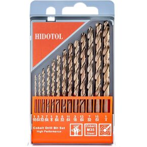 HIDOTOL Cobalt Drill Bit Set 1/4" 12 PCS - M35 High Speed Steel Twist Jobber Length Drill Bits for Hardened Metal, Stainless Steel, Cast Iron, Plastic and Wood