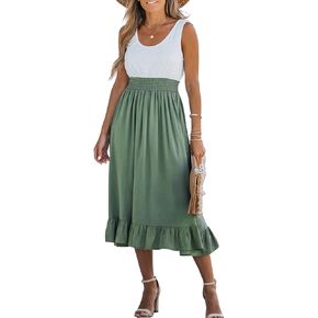CUPSHE Women's Smocked Flounce Scoop Tank Dress Maxi Dresses Casual Summer