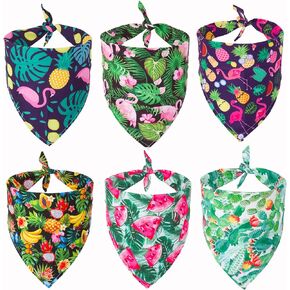 ADOGGYGO Summer Hawaii Dog Bandana, 6 Pack Holiday Dog Bandanas Flamingo & Fruit Pattern Dog Triangle Scarf for Medium Large Dogs Pets (Summer, Large)