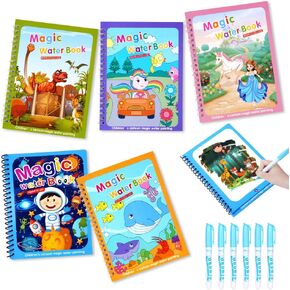 OSDUE 6 Pack Water Coloring Book for Toddler, Water Painting Book for Toddlers, Paint with Water Books, Educational Learning Doodle Toy, Reusable No-Mess Art Book Travel Toys & Xmas Gift for Kids