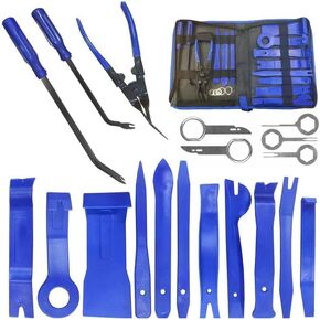 19 Pcs Trim Removal Tool Set, Car Panel Door Audio Trim Removal Tool Kit for Automotive Auto Clip Pliers Fastener Remover Nylon Tool Set Vehicle Dash Radio Audio Installer with Storage Bag