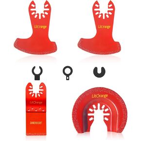 Litorange 4 Pcs Diamond Saw Blade Set, Oscillating Tool Blades for Grout Removal, Flush Cut, Cleaning Mortar, Compatible with Dewalt Ryobi Milwaukee Rockwell Makita Bosch