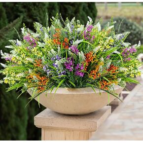 8 Bundles Artificial Outdoor Flowers Fake Plastic Plants Faux UV Resistant Greenery Shrubs for Outside Decorations Garden Planters Pots Porch Window Box Arrangements(Mix Color)