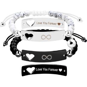 Uloveido White Turquoise & Matte Black Onyx Beads Bracelet Set - His and Hers Mutual Attraction Bracelets Couples Gifts