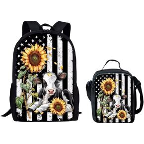 HUGS IDEA Children Girls Boys School Backpacks American Flag Football Bookbags with Cooler Warm Lunch Bags