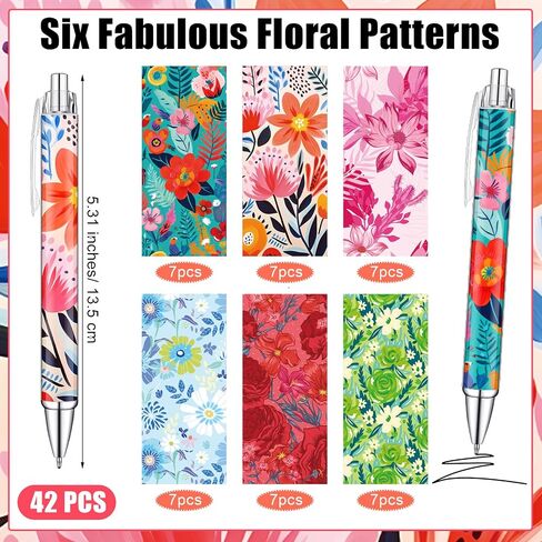 42 Pcs Floral Pens Flower Ballpoint Pens for Women Cute Writing Tools 0.5 mm Rollerball Tip Black Ink Pretty Fancy Journaling Supplies for Back to School Office, 6 Styles in Saudi Arabia