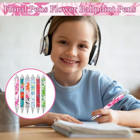 42 Pcs Floral Pens Flower Ballpoint Pens for Women Cute Writing Tools 0.5 mm Rollerball Tip Black Ink Pretty Fancy Journaling Supplies for Back to School Office, 6 Styles in Saudi Arabia