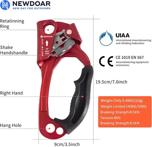 NewDoar UIAA & CE معتمد اليد الصاعد تسلق الصخور شجرة Arborist رابيلينج والعتاد معدات حبل المشبك لحبل 8 ~ 12 مللي متر in Saudi Arabia