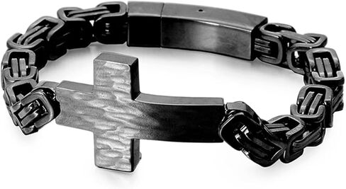 Stainless Steel Cross Bracelet for Men and Women - Large Cross Stylish and Durable Cross Link Stainless Steel Bracelet Gold and Gunmetal Grey - Black in Saudi Arabia