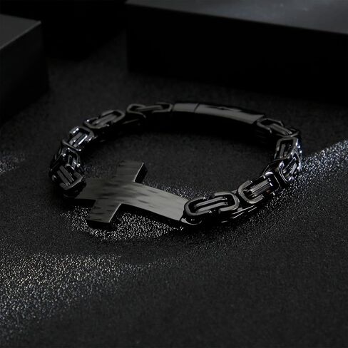 Stainless Steel Cross Bracelet for Men and Women - Large Cross Stylish and Durable Cross Link Stainless Steel Bracelet Gold and Gunmetal Grey - Black in Saudi Arabia