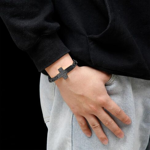 Stainless Steel Cross Bracelet for Men and Women - Large Cross Stylish and Durable Cross Link Stainless Steel Bracelet Gold and Gunmetal Grey - Black in Saudi Arabia