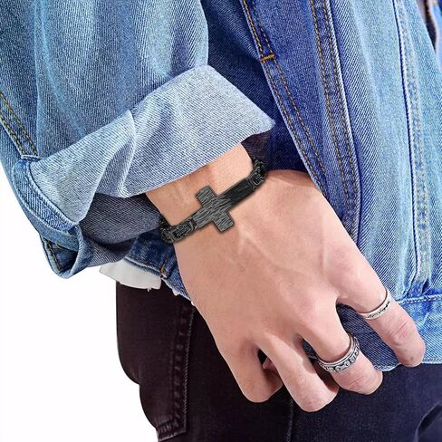 Stainless Steel Cross Bracelet for Men and Women - Large Cross Stylish and Durable Cross Link Stainless Steel Bracelet Gold and Gunmetal Grey - Black in Saudi Arabia