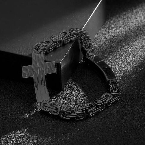 Stainless Steel Cross Bracelet for Men and Women - Large Cross Stylish and Durable Cross Link Stainless Steel Bracelet Gold and Gunmetal Grey - Black in Saudi Arabia