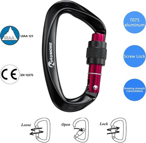 NAUMONE 25KN Climbing Carabiner UIAA Certified - D Shaped Screw Lock Heavy Duty Aluminum Carabiner Clip, Professional Screwgate Locking Carabiner for Rock Climbing, Mountain, Rappelling in Saudi Arabia