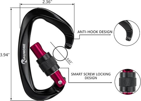 NAUMONE 25KN Climbing Carabiner UIAA Certified - D Shaped Screw Lock Heavy Duty Aluminum Carabiner Clip, Professional Screwgate Locking Carabiner for Rock Climbing, Mountain, Rappelling in Saudi Arabia