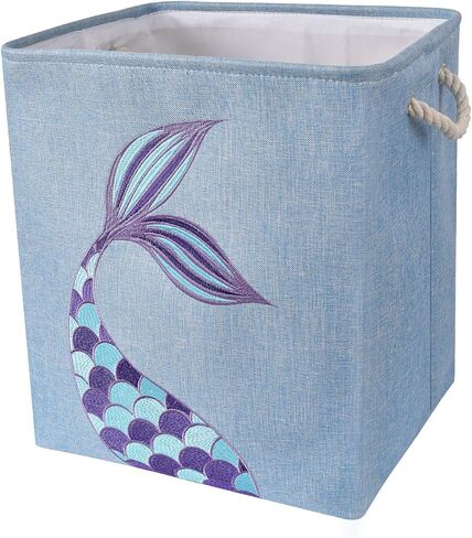 WERNNSAI Mermaid Storage Bin - 16" × 13" × 18" Linen Fabric Storage Baskets Collapsible Nursery Hampers Laundry Basket Boxes Cube Girls Baby Gift Baskets Toys Clothes Shoes Home Organizer in Saudi Arabia
