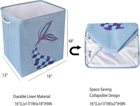 WERNNSAI Mermaid Storage Bin - 16" × 13" × 18" Linen Fabric Storage Baskets Collapsible Nursery Hampers Laundry Basket Boxes Cube Girls Baby Gift Baskets Toys Clothes Shoes Home Organizer in Saudi Arabia