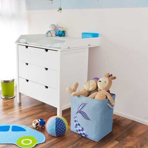 WERNNSAI Mermaid Storage Bin - 16" × 13" × 18" Linen Fabric Storage Baskets Collapsible Nursery Hampers Laundry Basket Boxes Cube Girls Baby Gift Baskets Toys Clothes Shoes Home Organizer in Saudi Arabia