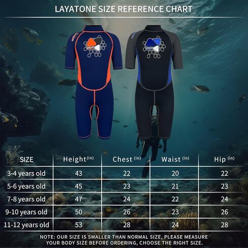 LayaTone Kids بذلة 3/2 مم من النيوبرين لكامل الجسم بدل غطس للأولاد والبنات قطعة واحدة للسباحة والغوص وركوب الأمواج والغوص الحر والتجديف in Kuwait