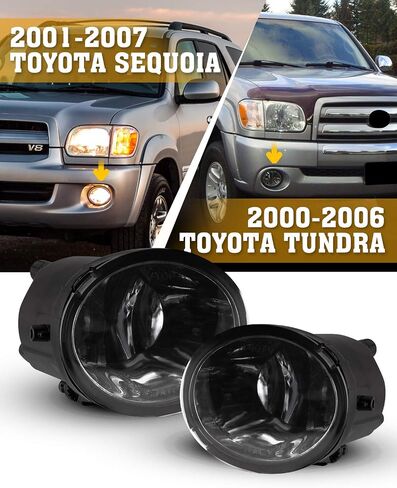 مصابيح الضباب لسيارة Toyota Tundra 2000-2006 (ليست لنماذج المصد الأمامي الفولاذي) 2001-2007 سيكويا مع لمبات 9006 12V 51W استبدال مصابيح القيادة متضمنة طقم أسلاك ومفتاح - زوج واحد (عدسة دخان) in Kuwait