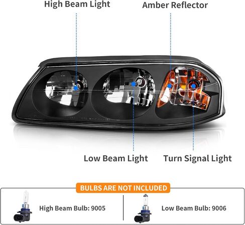 DWVO Headlight Assembly Compatible with 2000-2005 Chevy Impala Black Housing Amber Reflector in Saudi Arabia
