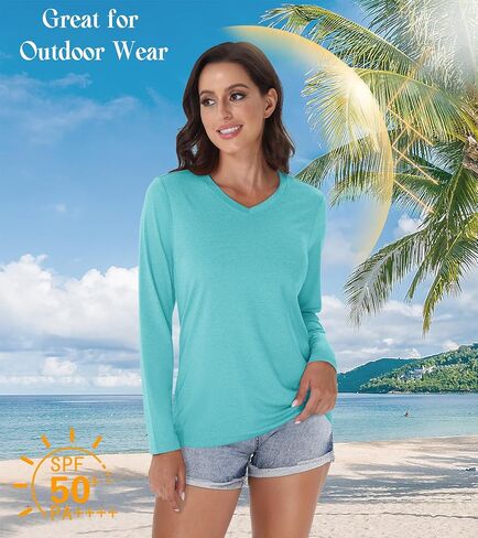 EKLENTSON Women's T-Shirts UPF 50+ Quick Dry Solid Color Athletic Workout V-Neck Long Sleeve Shirt for Women in Kuwait
