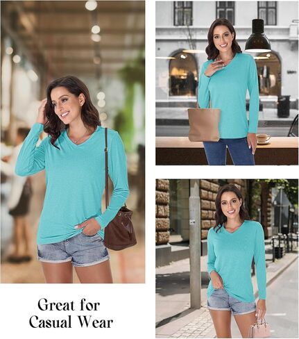 EKLENTSON Women's T-Shirts UPF 50+ Quick Dry Solid Color Athletic Workout V-Neck Long Sleeve Shirt for Women in Kuwait