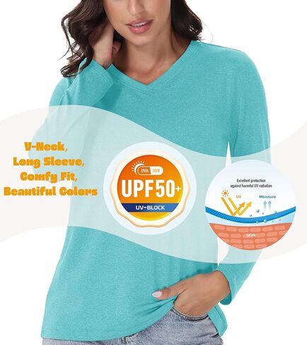 EKLENTSON Women's T-Shirts UPF 50+ Quick Dry Solid Color Athletic Workout V-Neck Long Sleeve Shirt for Women in Kuwait