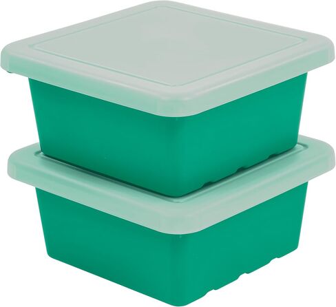 ECR4Kids Square Bin with Lid, Storage Containers, Emerald, 2-Pack in Saudi Arabia